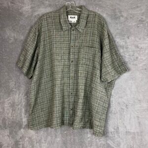 Flax Button Up Shirt Unisex L 100% Linen Plaid Oversized Lightweight Layers